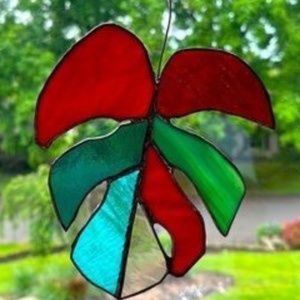 One of a Kind Large Handmade Stained Glass Monstera Leaf